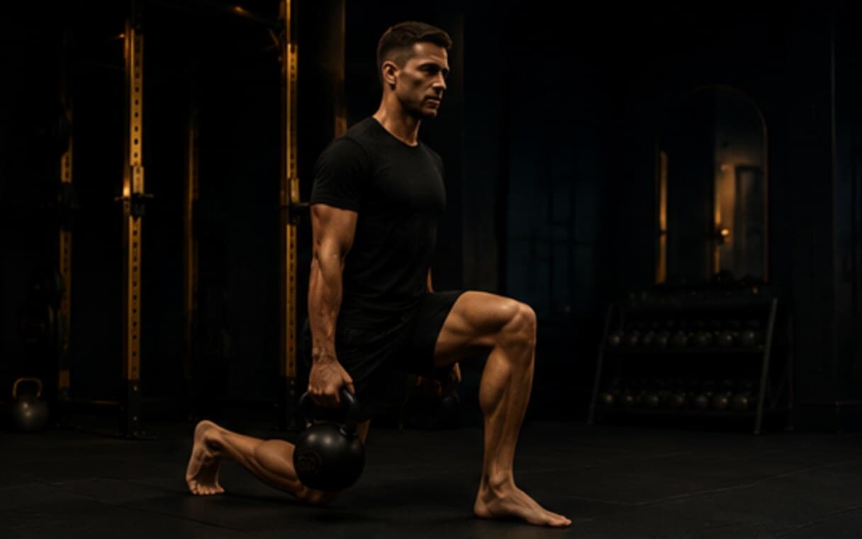 A slow controlled kettlebell lunge